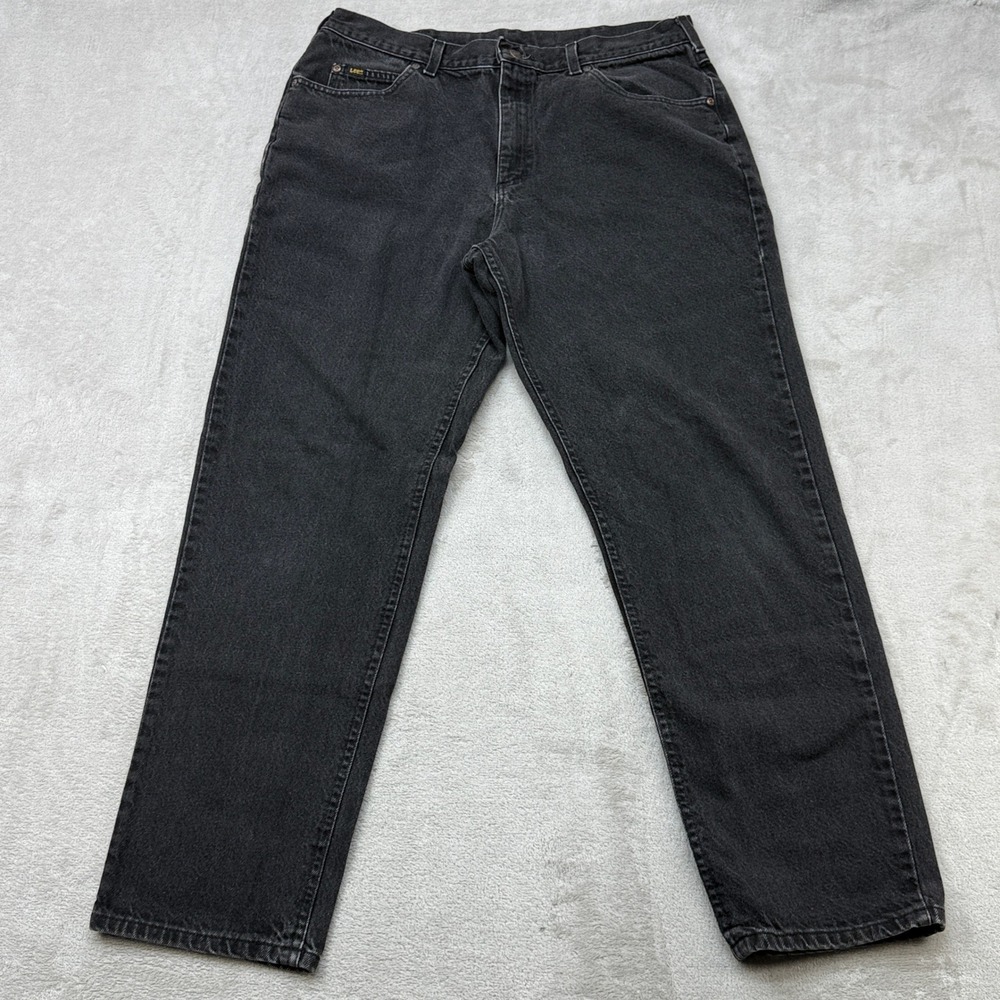 Vintage Lee Jeans Men 38x32 Black Faded Straight Leg Denim Western Cowboy USA